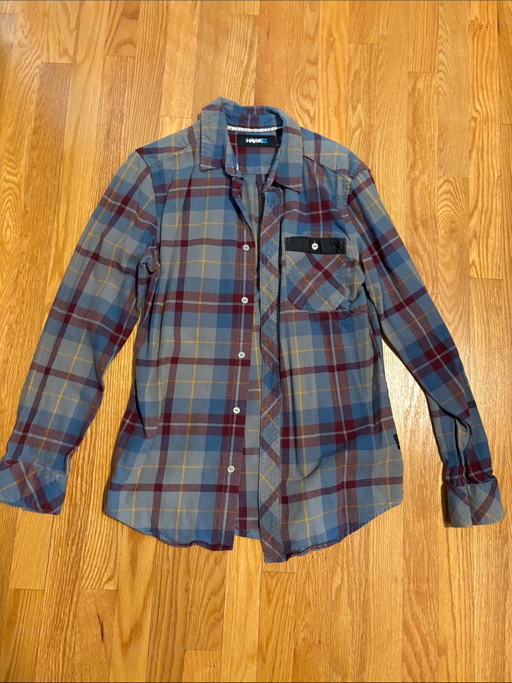 Tony Hawk Plaid Button-Down Shirt in Blue, Burgundy and Mustard